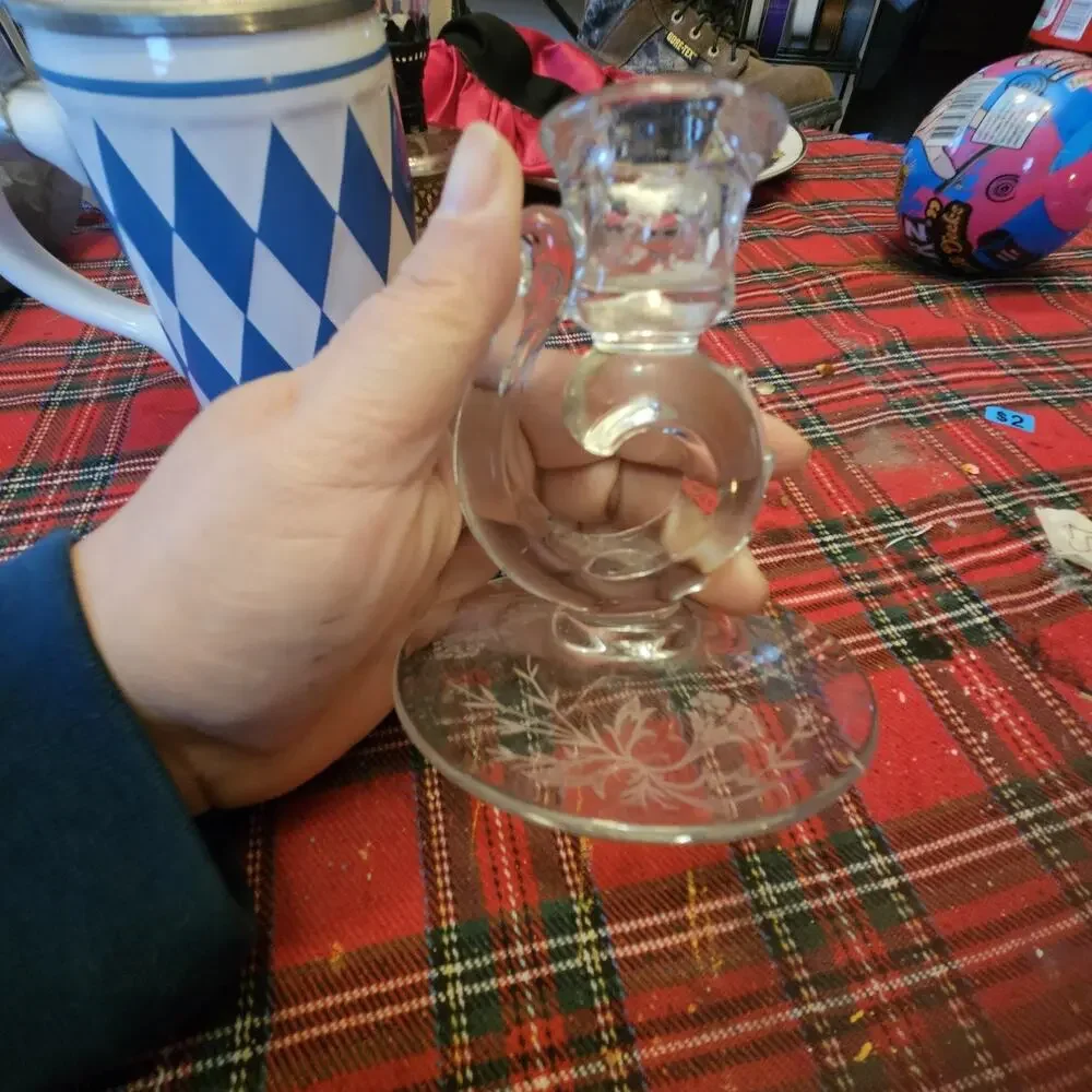 Vintage Fostoria Century Crystal Candlestick Holder Etched Glass 1950s